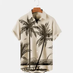 OUKU Men's Coconut Tree Tropical Plants Shirt Summer Hawaiian Shirt Aloha Shirt Short Sleeves Shirt Turndown Tropical Fashion Hawaiian Outdoor Street Hawaiian Blue Purple Brown S M L