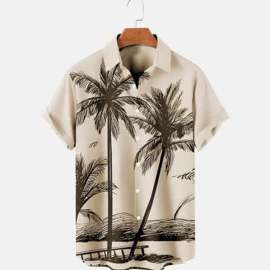 OUKU Men's Coconut Tree Tropical Plants Shirt Summer Hawaiian Shirt Aloha Shirt Short Sleeves Shirt Turndown Tropical Fashion Hawaiian Outdoor Street Hawaiian Blue Purple Brown S M L