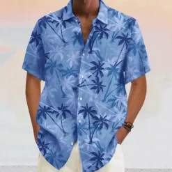 OUKU Men's Coconut Tree Tropical Plants Shirt Summer Hawaiian Shirt Aloha Shirt Short Sleeves Shirt Turndown Fashion Designer Casual Outdoor Street Casual Yellow Pink Wine S M L