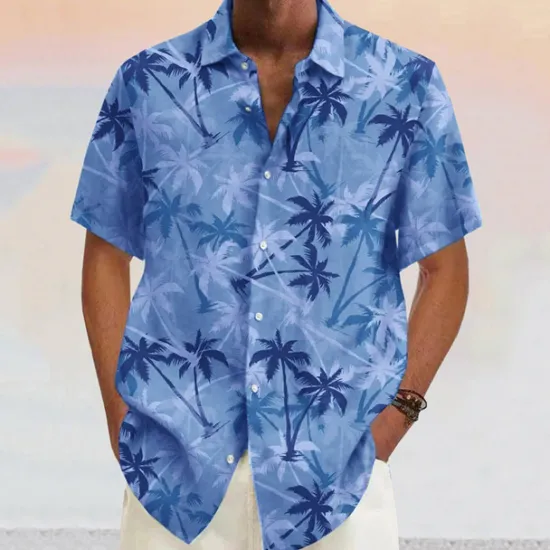 OUKU Men's Coconut Tree Tropical Plants Shirt Summer Hawaiian Shirt Aloha Shirt Short Sleeves Shirt Turndown Fashion Designer Casual Outdoor Street Casual Yellow Pink Wine S M L