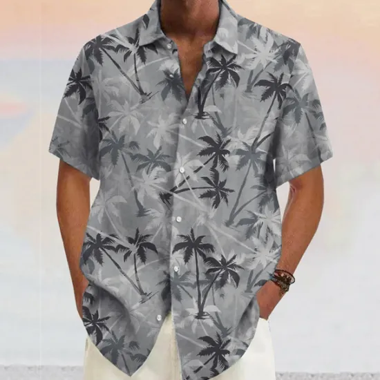 OUKU Men's Coconut Tree Tropical Plants Shirt Summer Hawaiian Shirt Aloha Shirt Short Sleeves Shirt Turndown Fashion Designer Casual Outdoor Street Casual Yellow Pink Wine S M L