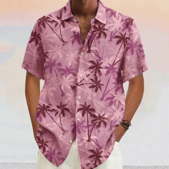 OUKU Men's Coconut Tree Tropical Plants Shirt Summer Hawaiian Shirt Aloha Shirt Short Sleeves Shirt Turndown Fashion Designer Casual Outdoor Street Casual Yellow Pink Wine S M L