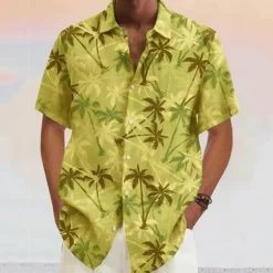 OUKU Men's Coconut Tree Tropical Plants Shirt Summer Hawaiian Shirt Aloha Shirt Short Sleeves Shirt Turndown Fashion Designer Casual Outdoor Street Casual Yellow Pink Wine S M L