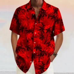 OUKU Men's Coconut Tree Tropical Plants Shirt Summer Hawaiian Shirt Aloha Shirt Short Sleeves Shirt Turndown Fashion Designer Casual Outdoor Street Casual Yellow Pink Wine S M L