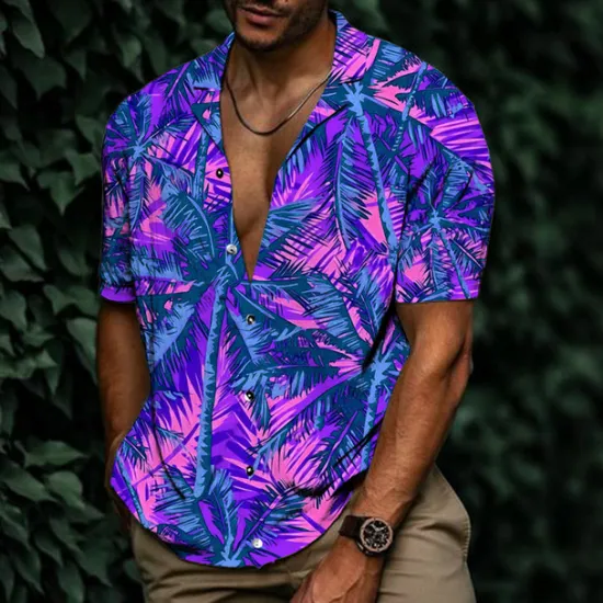 Discount OUKU Men's Coconut Tree Tropical Plants Shirt Summer Hawaiian Shirt Aloha Shirt Short Sleeve Shirt Turndown Tropical Fashion Hawaiian Casual Hawaiian Holiday Pink Purple S M L