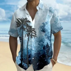 Clearance OUKU Men's Coconut Tree Tropical Plants Summer Hawaiian Shirt Button Up Shirt Aloha Shirt Short Sleeve Hawaiian Holiday Beach Wear Summer Spring Turndown 3D Print Collared Shirts Front One Pocket Yellow