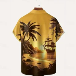 Clearance OUKU Men's Coconut Tree Tropical Plants Summer Hawaiian Shirt Button Up Shirt Aloha Shirt Short Sleeve Hawaiian Holiday Beach Wear Summer Spring Turndown 3D Print Collared Shirts Front One Pocket Yellow