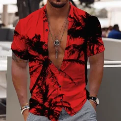 Discount OUKU Men's Coconut Tree Tropical Plants Shirt Summer Hawaiian Shirt Aloha Shirt Short Sleeve Shirt Turndown Fashion Designer Casual Outdoor Street Casual Light Yellow Yellow Pink 3D Print S M L