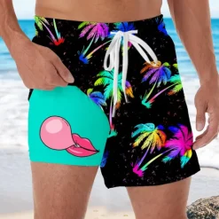 Sale OUKU Men's Coconut Tree Tropical Plants Bubble Gum Lined Shorts 2 in 1 Board Shorts Swim Shorts Mid Waist Hawaiian Vacation Side Pockets With Compression Liner Elastic Drawstring Waist Designer Clothing