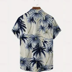 Best OUKU Men's Coconut Tree Tropical Plants Casual Shirt Summer Hawaiian Shirt Button Up Shirt Short Sleeve Hawaiian Resort Vacation Holiday Beach Wear Summer Spring Turndown 3D Print Collared Shirts Beige