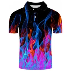 Online OUKU Men's Collar Polo Shirt Flame Golf Shirt Tennis Shirt Graphic Green Pink Yellow Orange Plus Size Daily Going out Short Sleeve Clothing Apparel Nylon Rayon Streetwear / Slim Purple
