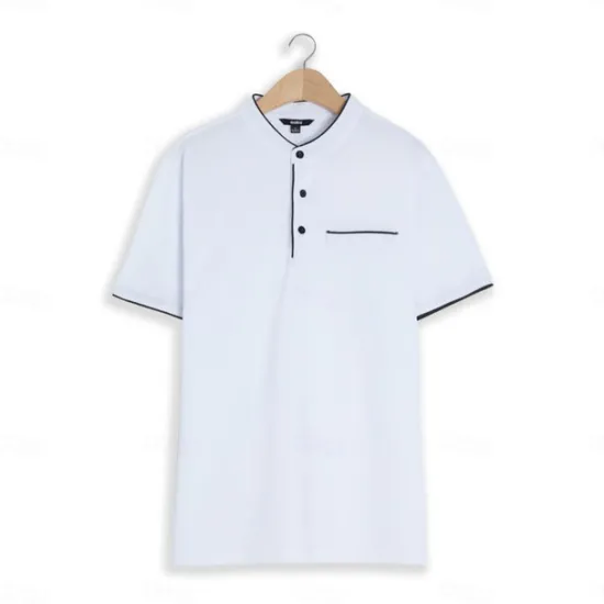 Discount OUKU Men's Collarless Golf Shirts Banded Collar Shirt Work Business Stand Collar Mandarin Collar Short Sleeve Fashion Basic Solid Color Plain Button Summer Regular Fit Navy Black White Burgundy Collarless