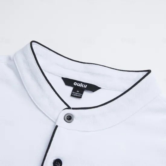 Discount OUKU Men's Collarless Golf Shirts Banded Collar Shirt Work Business Stand Collar Mandarin Collar Short Sleeve Fashion Basic Solid Color Plain Button Summer Regular Fit Navy Black White Burgundy Collarless
