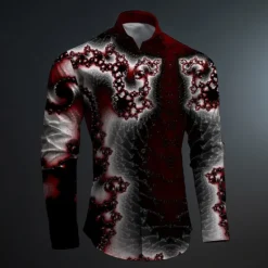 OUKU Men's Color Block Button Up Shirt Printed Shirts Long Sleeve Artistic Subcultural Fashion Casual Vacation Party Street Spring & Summer Turndown Print Button-Down Rose+Black Black Green Dark Red Black