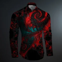 OUKU Men's Color Block Button Up Shirt Printed Shirts Long Sleeve Artistic Subcultural Fashion Casual Vacation Party Street Spring & Summer Turndown Print Button-Down Rose+Black Black Green Dark Red Black