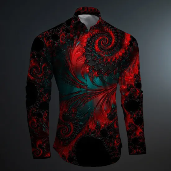 OUKU Men's Color Block Button Up Shirt Printed Shirts Long Sleeve Artistic Subcultural Fashion Casual Vacation Party Street Spring & Summer Turndown Print Button-Down Rose+Black Black Green Dark Red Black