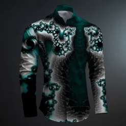 OUKU Men's Color Block Button Up Shirt Printed Shirts Long Sleeve Artistic Subcultural Fashion Casual Vacation Party Street Spring & Summer Turndown Print Button-Down Rose+Black Black Green Dark Red Black