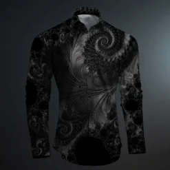 OUKU Men's Color Block Button Up Shirt Printed Shirts Long Sleeve Artistic Subcultural Fashion Casual Vacation Party Street Spring & Summer Turndown Print Button-Down Rose+Black Black Green Dark Red Black