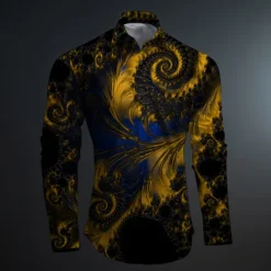 OUKU Men's Color Block Button Up Shirt Printed Shirts Long Sleeve Artistic Subcultural Fashion Casual Vacation Party Street Spring & Summer Turndown Print Button-Down Rose+Black Black Green Dark Red Black
