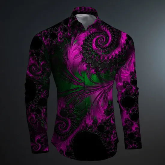 OUKU Men's Color Block Button Up Shirt Printed Shirts Long Sleeve Artistic Subcultural Fashion Casual Vacation Party Street Spring & Summer Turndown Print Button-Down Rose+Black Black Green Dark Red Black