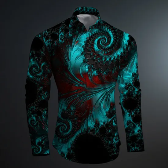 OUKU Men's Color Block Button Up Shirt Printed Shirts Long Sleeve Artistic Subcultural Fashion Casual Vacation Party Street Spring & Summer Turndown Print Button-Down Rose+Black Black Green Dark Red Black