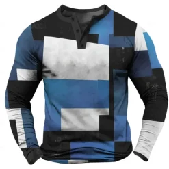 Hot OUKU Men's Color Block chillin with my snowmies Henley Shirt Long Sleeve Shirt Long Sleeve 3D Printing Fashion Daily Casual Street Casual Daily Winter Spring & Fall Yellow Red Blue Green Henley Collar