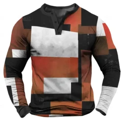 Hot OUKU Men's Color Block chillin with my snowmies Henley Shirt Long Sleeve Shirt Long Sleeve 3D Printing Fashion Daily Casual Street Casual Daily Winter Spring & Fall Yellow Red Blue Green Henley Collar