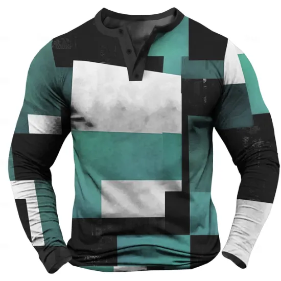 Hot OUKU Men's Color Block chillin with my snowmies Henley Shirt Long Sleeve Shirt Long Sleeve 3D Printing Fashion Daily Casual Street Casual Daily Winter Spring & Fall Yellow Red Blue Green Henley Collar