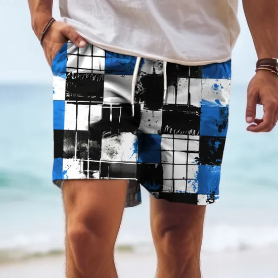 Hot OUKU Men's Color Block Colorful Swim Shorts Board Shorts Swimming Trunks Mid Waist Hawaiian Casual Holiday Beach Drawstring with Mesh lining Elastic Waist Designer Clothing Apparel