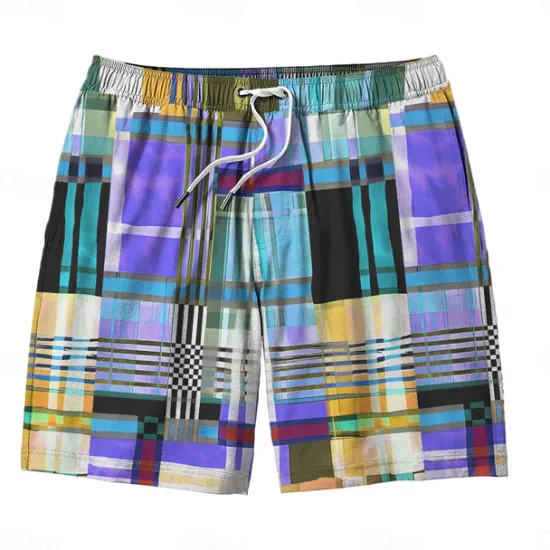 OUKU Men's Color Block Colorful Swim Shorts Board Shorts Swimming Trunks Mid Waist Hawaiian Casual Holiday Beach Drawstring with Mesh lining Elastic Waist Designer Clothing Apparel