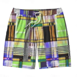 OUKU Men's Color Block Colorful Swim Shorts Board Shorts Swimming Trunks Mid Waist Hawaiian Casual Holiday Beach Drawstring with Mesh lining Elastic Waist Designer Clothing Apparel