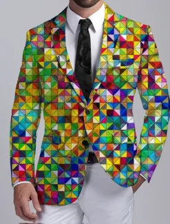 Clearance OUKU Men's Color Block Colorful Long Sleeve Turndown Business Abstract Work Wear to work Going out Buttons Print Multi Pocket