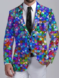 Clearance OUKU Men's Color Block Colorful Long Sleeve Turndown Business Abstract Work Wear to work Going out Buttons Print Multi Pocket