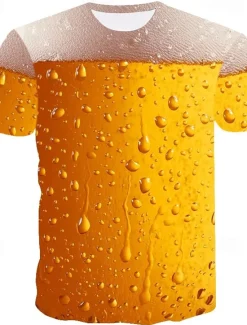 Clearance OUKU Men's Color Block 3D Beer Shirt T Shirt Short Sleeve T shirt Round Neck Shirt Basic Going out Weekend Oktoberfest Light Yellow Black White Clothing Apparel Plus Size S M L XL 2XL 3XL S