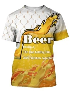 Clearance OUKU Men's Color Block 3D Beer Shirt T Shirt Short Sleeve T shirt Round Neck Shirt Basic Going out Weekend Oktoberfest Light Yellow Black White Clothing Apparel Plus Size S M L XL 2XL 3XL S