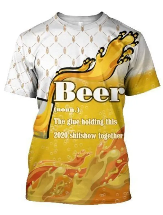Clearance OUKU Men's Color Block 3D Beer Shirt T Shirt Short Sleeve T shirt Round Neck Shirt Basic Going out Weekend Oktoberfest Light Yellow Black White Clothing Apparel Plus Size S M L XL 2XL 3XL S
