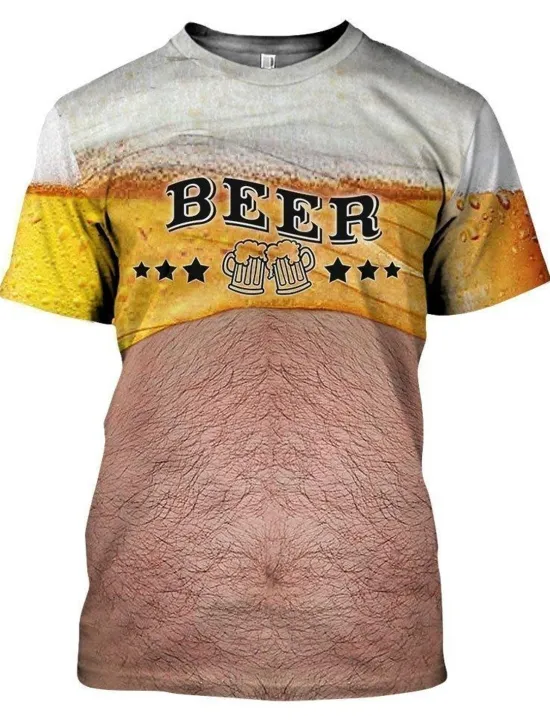 Clearance OUKU Men's Color Block 3D Beer Shirt T Shirt Short Sleeve T shirt Round Neck Shirt Basic Going out Weekend Oktoberfest Light Yellow Black White Clothing Apparel Plus Size S M L XL 2XL 3XL S