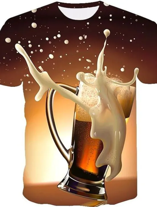 Clearance OUKU Men's Color Block 3D Beer Shirt T Shirt Short Sleeve T shirt Round Neck Shirt Basic Going out Weekend Oktoberfest Light Yellow Black White Clothing Apparel Plus Size S M L XL 2XL 3XL S