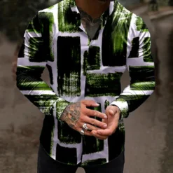 Clearance OUKU Men's Color Block Geometric Pattern Shirt Button Up Shirt Long Sleeve Fashion Designer Casual Outdoor Casual Holiday Summer Spring Turndown Print Button-Down Red Navy Blue Purple Green