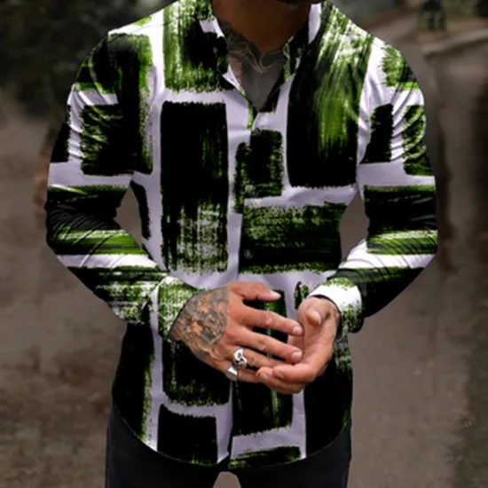Clearance OUKU Men's Color Block Geometric Pattern Shirt Button Up Shirt Long Sleeve Fashion Designer Casual Outdoor Casual Holiday Summer Spring Turndown Print Button-Down Red Navy Blue Purple Green