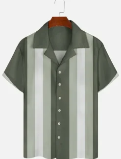Discount OUKU Men's Color Block Geometric Pattern Shirt Summer Shirt Casual Shirt Short Sleeve Fashion 1950s Casual Vacation Daily Going out Summer Camp Collar Print Black Blue Orange Green