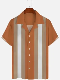 Discount OUKU Men's Color Block Geometric Pattern Shirt Summer Shirt Casual Shirt Short Sleeve Fashion 1950s Casual Vacation Daily Going out Summer Camp Collar Print Black Blue Orange Green