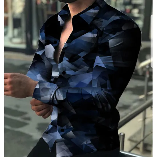 Hot OUKU Men's Color Block Geometric Pattern Geometry Shirt Button Up Shirt Long Sleeve Fashion Designer Casual Outdoor Casual Holiday Fall & Winter Turndown Print Button-Down Black White Red Blue Green