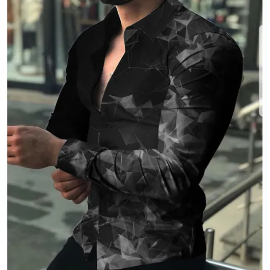 Hot OUKU Men's Color Block Geometric Pattern Geometry Shirt Button Up Shirt Long Sleeve Fashion Designer Casual Outdoor Casual Holiday Fall & Winter Turndown Print Button-Down Black White Red Blue Green