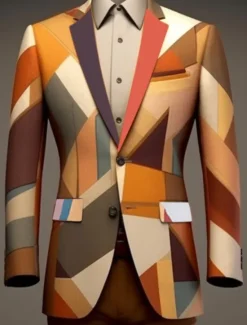 Discount OUKU Men's Color Block Geometry Long Sleeve Turndown Business Abstract Work Wear to work Going out Buttons Print Multi Pocket