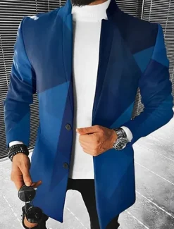 Hot OUKU Men's Color Block Geometry Winter Coat Overcoat Coat Warm Breathable Comfortable Fashion Streetwear Business Work Wear to work Going out Pocket Print Fall & Winter Turndown Long Sleeve Red Burgundy