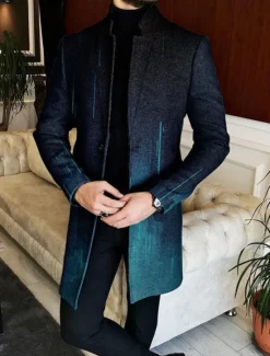 Clearance OUKU Men's Color Block Geometry Gradual Winter Coat Overcoat Coat Warm Breathable Comfortable Fashion Streetwear Business Work Wear to work Going out Pocket Print Fall & Winter Turndown Long Sleeve Navy