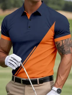 Discount OUKU Men's Color Block Golf Polo Sports Polo Shirts Short Sleeve Polo Shirts Collared Shirts Sportswear Casual Outdoor Athleisure Buttons Summer Yellow Red Blue