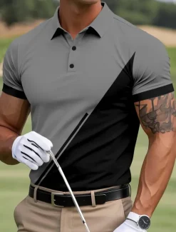 Discount OUKU Men's Color Block Golf Polo Sports Polo Shirts Short Sleeve Polo Shirts Collared Shirts Sportswear Casual Outdoor Athleisure Buttons Summer Yellow Red Blue