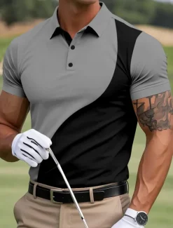 Sale OUKU Men's Color Block Golf Polo Sports Polo Shirts Short Sleeve Polo Shirts Collared Shirts Casual Outdoor Athleisure Buttons Summer Yellow Red Navy Blue